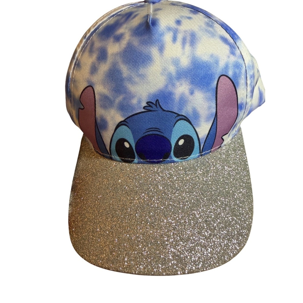 Disney Stitch Baseball Cap Blue‎ Tie Dye Silver Glitter OSFM